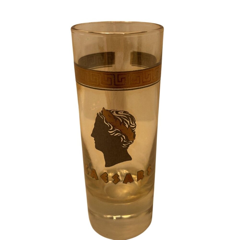 Vintage Caesars Palace Gold Trim Glass Tumbler With‎ Roman Head Design